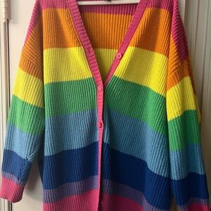 Hot Topic Pink and Orange Cardigan Sweater